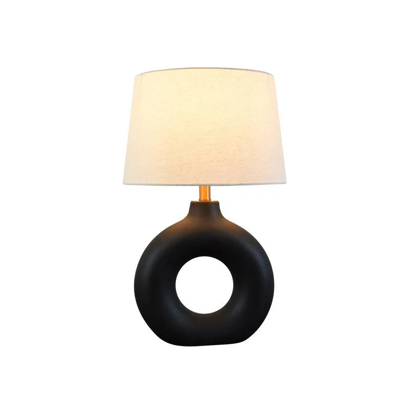 Japanese ceramic Feng pottery pot table lamp with button switch in small black finish