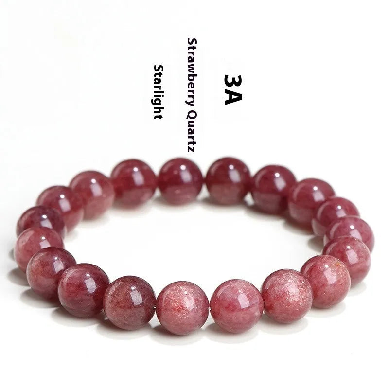 Natural starlight cherry red strawberry quartz bracelet with geometric spherical beads