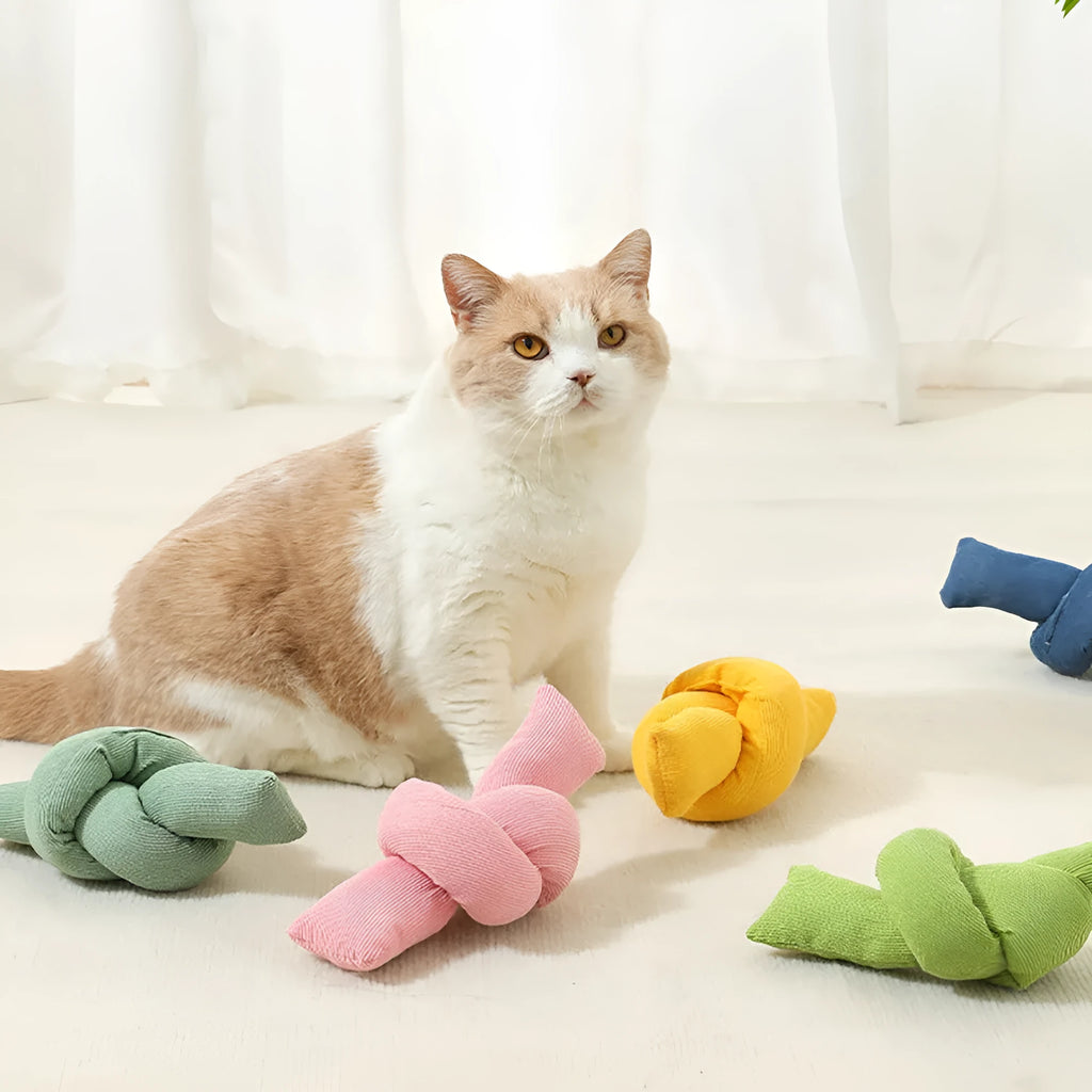 Natural white cotton knotted rope dog toy for chewing and tug of war games