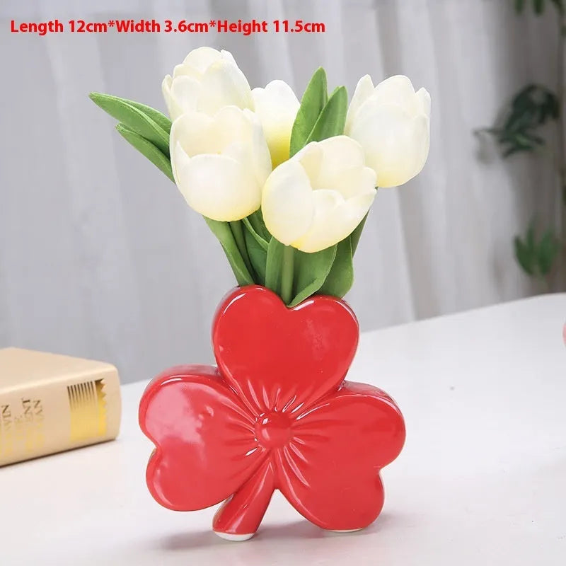 Square white porcelain ceramic vase with European design for desktop decoration