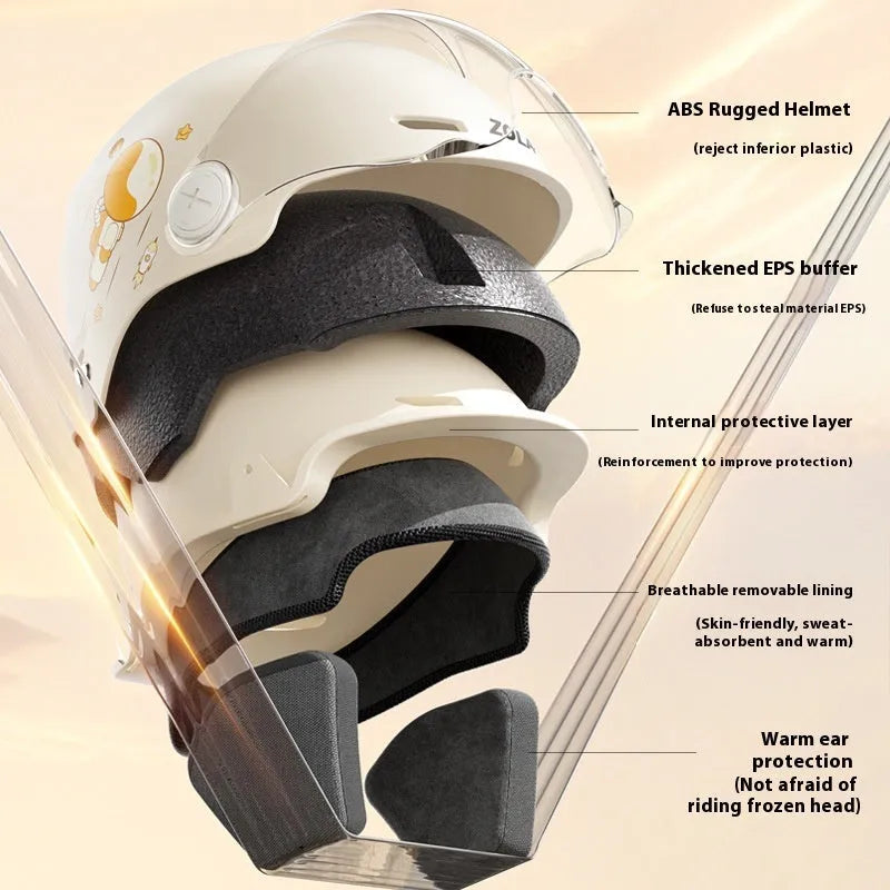 Khaki electric motorcycle helmet with removable lenses on ABS shell for adult commuting safety