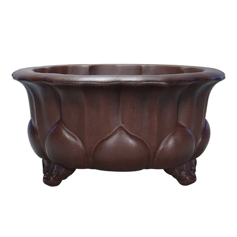 Purple sand succulent flowerpot with antique Chinese design measuring 37x37x20cm