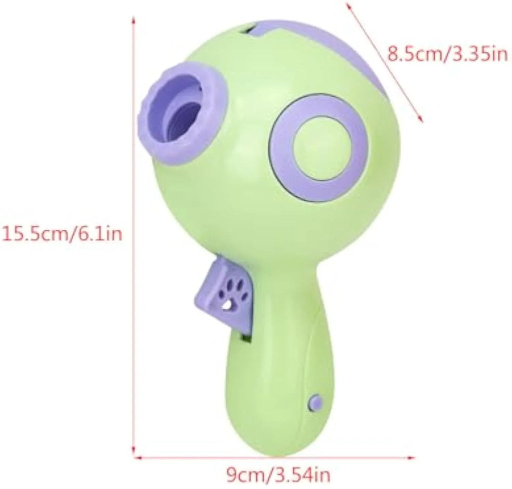 Green dog treat launcher and slow feeder toy for interactive pet training