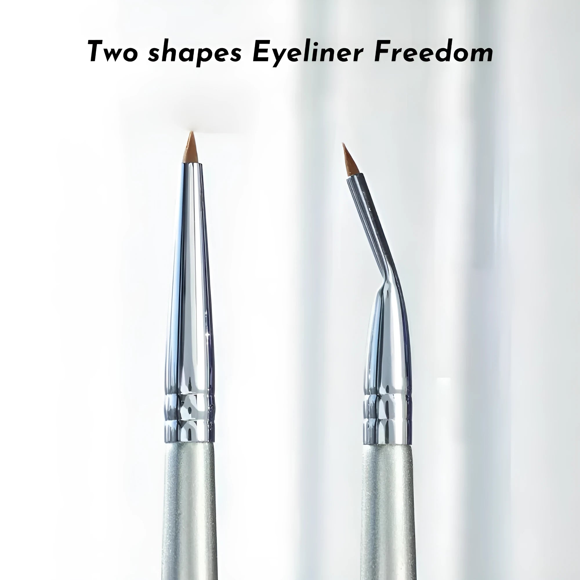Close-up of a bent head eyeliner brush for precise under eye and tear trough makeup application.