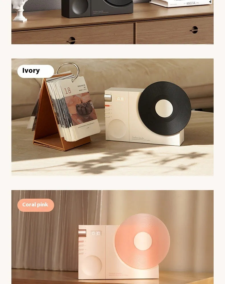 Mini Bluetooth portable speaker in Obsidian Black, Ivory White, Coral Pink or Plum Green colours with USB charging port
