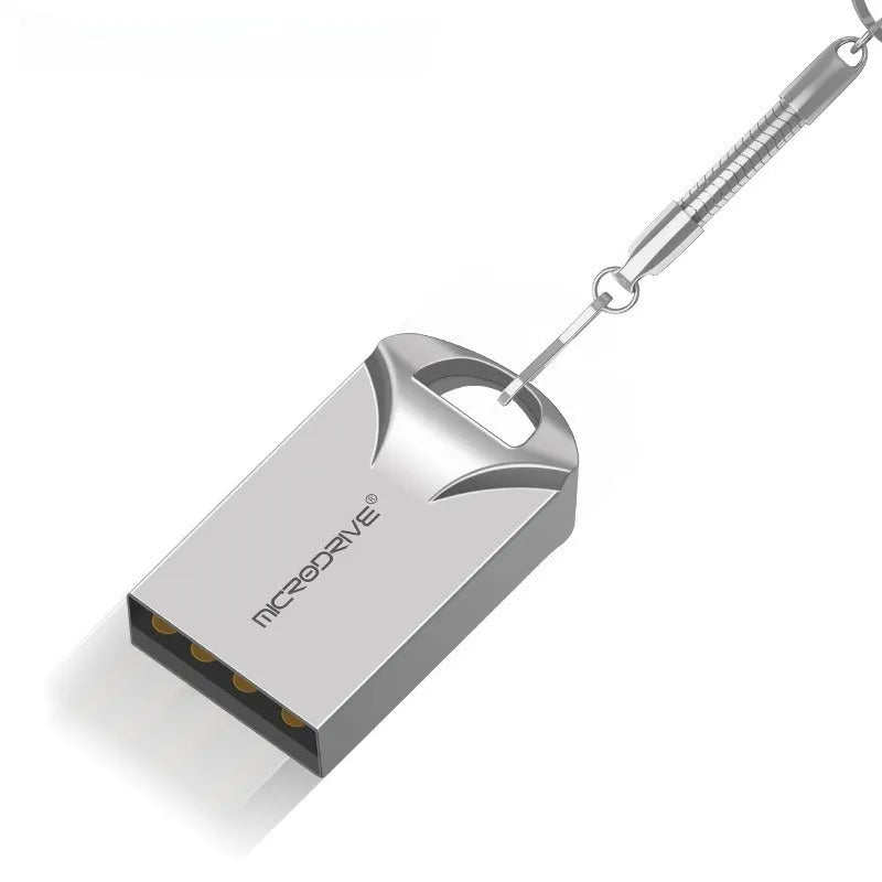 Mini high-speed metal USB flash drive in black or silver, showing compact 23x12x8mm size