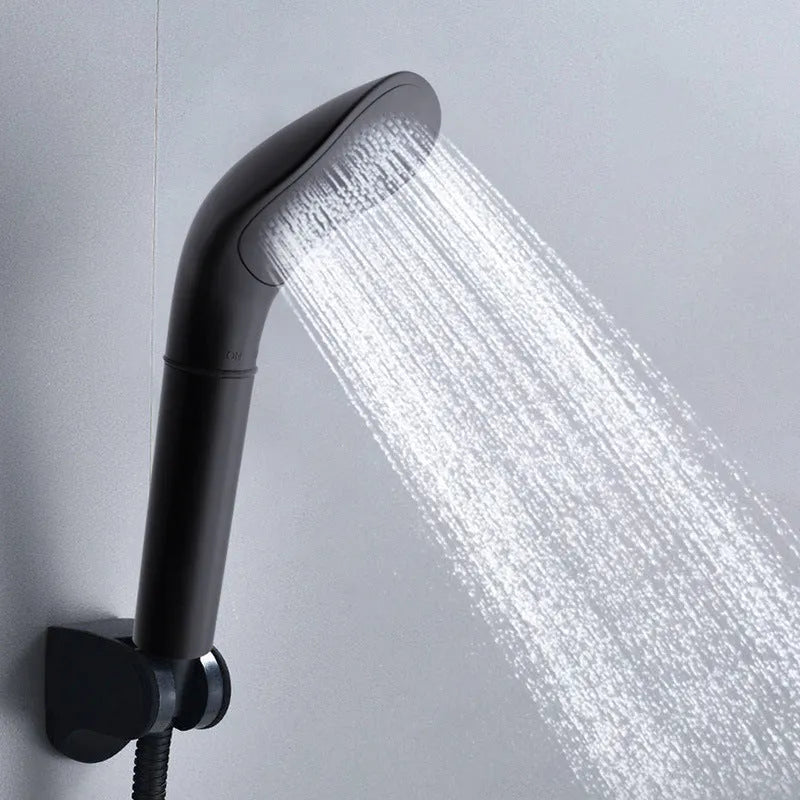 Water saving filter shower head in black with built-in filter element for rain-style bathroom showers