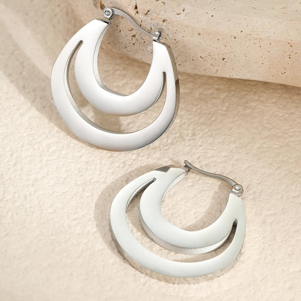 Geometric minimalist French earrings with 18K gold plating and round ring elements