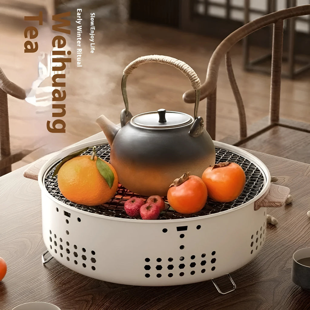 Modern portable charcoal tea cooking stove with a grill rack disk on top