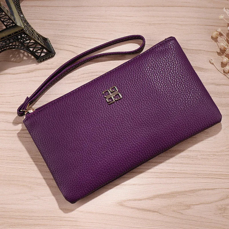 Long 55cm phone wallet handbag in PU leather with zipper closure and sewing line detail