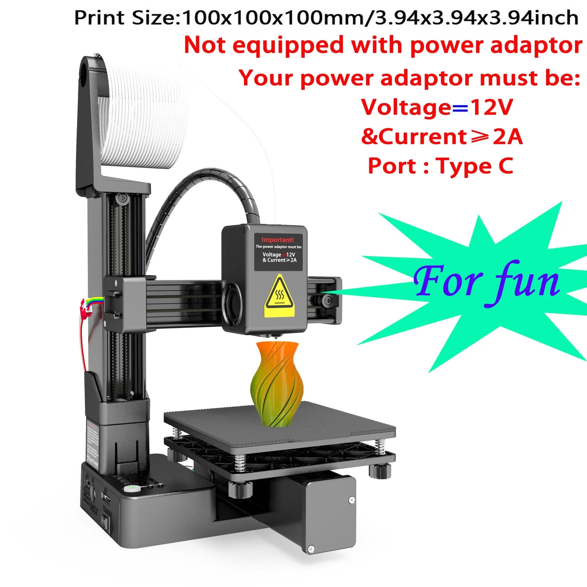 White EasyThreed K10 3D printer with 175mm printing area, compatible with TPU and PLA filament materials