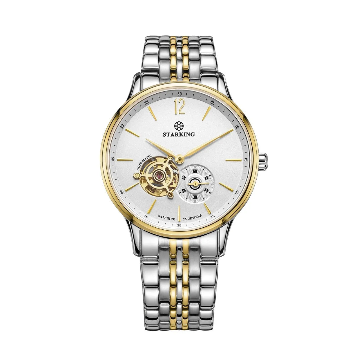 Automatic mechanical men's business watch with brown leather strap and white dial