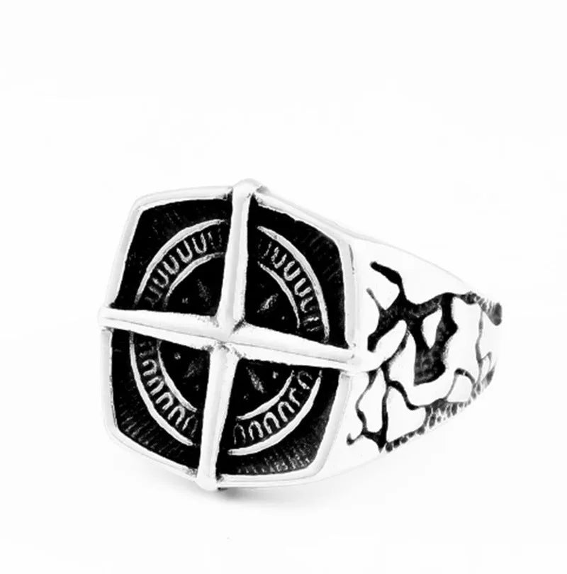 Men's vintage silver alloy ring simple electroplated finish on a neutral background