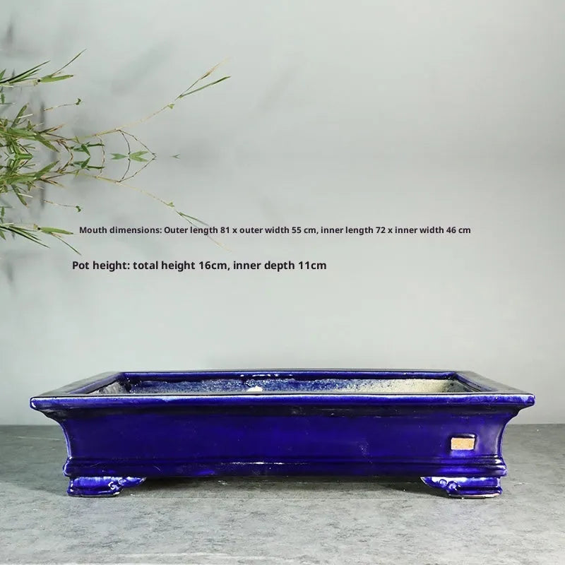 White cracked ceramic bamboo bonsai flowerpot with purple sand craft, desktop or floor use