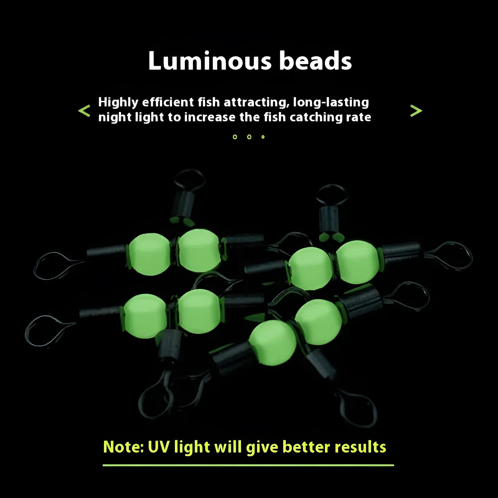 Copper fishing lure swivel beads with luminous centres on an eight-ring T-type balance fork.