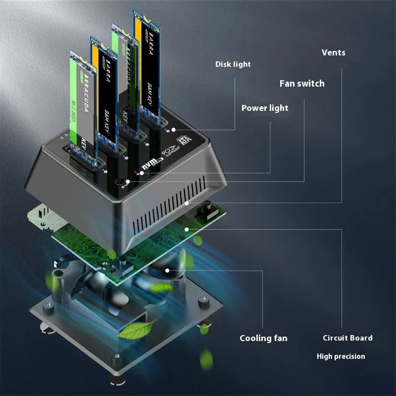M2 dual protocol SSD enclosure in aluminium alloy with 90mm by 78mm by 34mm dimensions