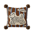 Blue cartoon animal printed cushion on a grey sofa showing removable cover.