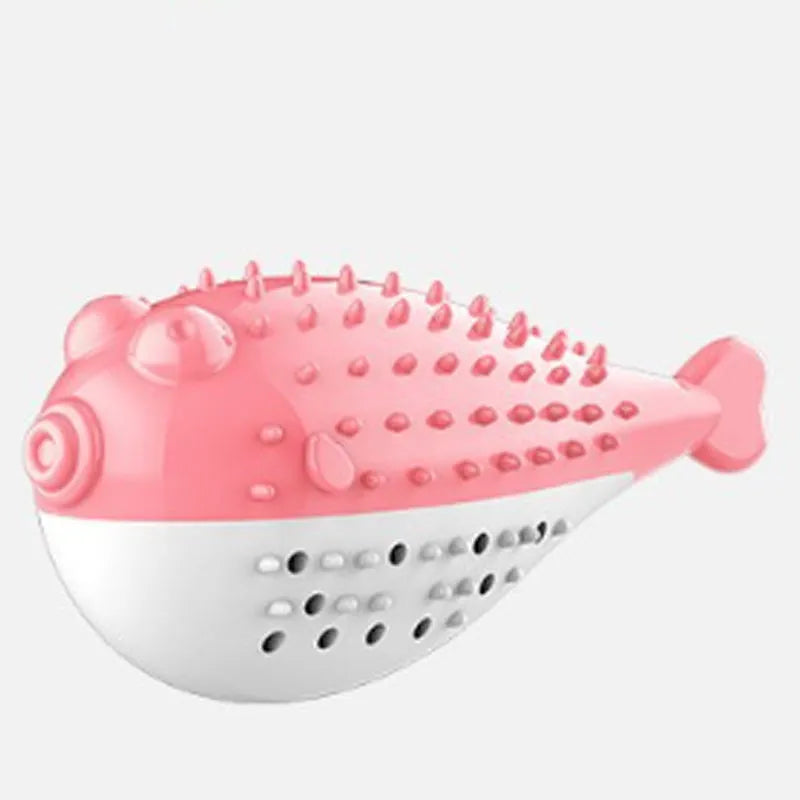Silicone fish-shaped cat chew toy in blue, green, pink, or yellow colour options