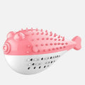 Silicone fish-shaped cat chew toy in blue, green, pink, or yellow colour options