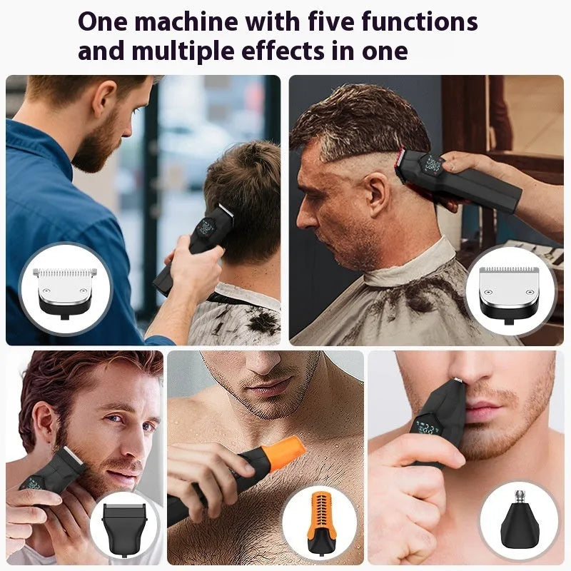 Five-in-one magnetic cutter head men's hair clipper suit with attachments, low noise, full wash, Style 1