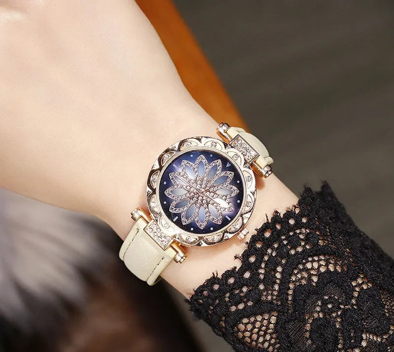 Women's diamond bezel watch with round 32mm dial available in nine colours including red, purple, green, blue, black, pink, light brown, grey, brown