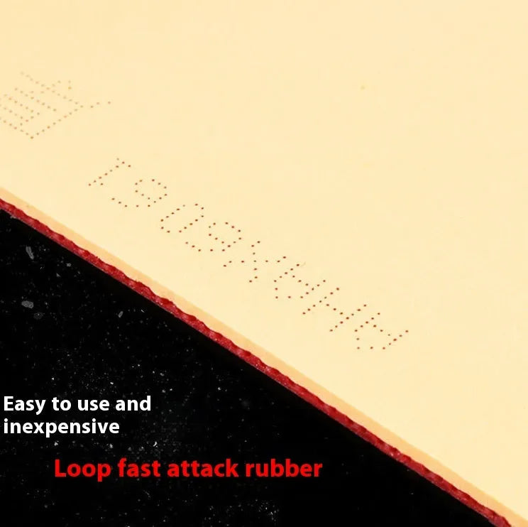 Fast Attack Sticky Classic-50 table tennis racket with red PF4-50 anti-rubber on a wooden table.