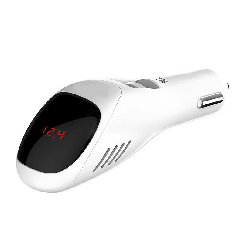 White car USB charger with built-in negative ion air purifier showing compact dimensions