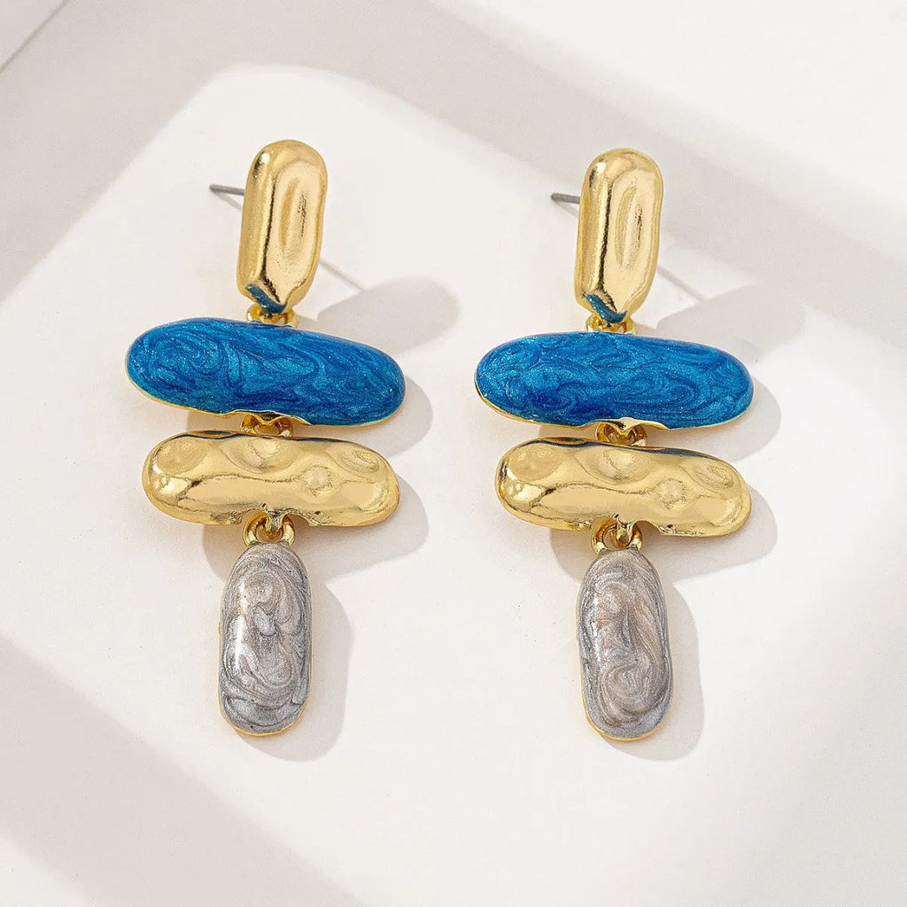 Geometric zinc alloy stud earrings with electroplated multicolour finish for women
