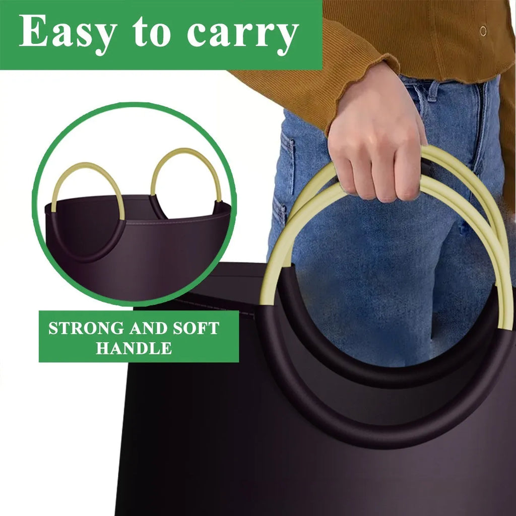 Round portable plastic trash can measuring 38cm wide by 72cm tall with optional patterns