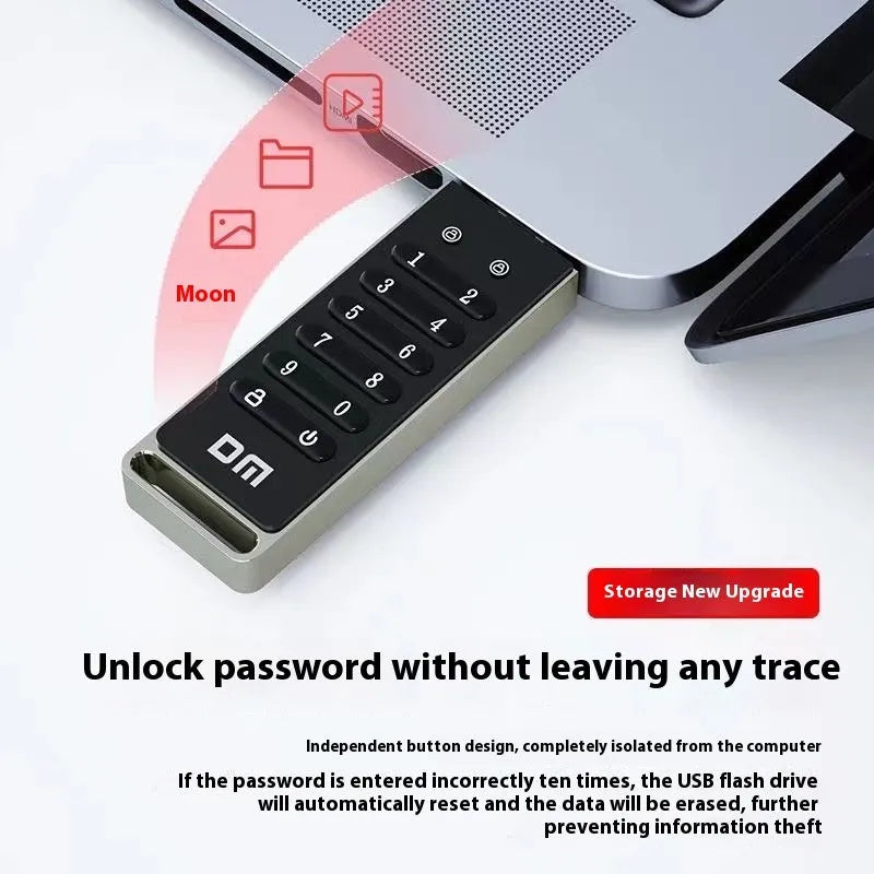 Fingerprint encrypted USB 3.0 flash drive with metal shell and digital button security
