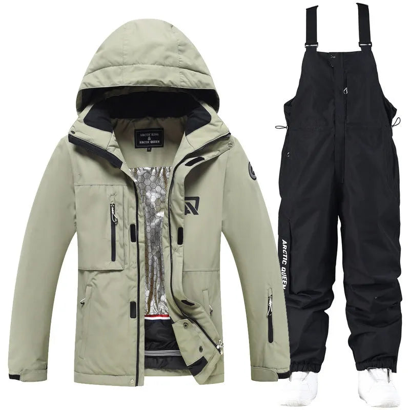 Men's and women's winter ski suit in blue and black colour combination for snow sports