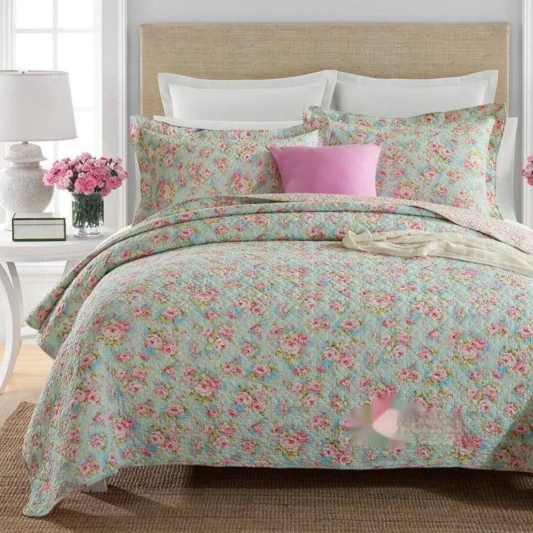 Cotton quilted bed cover three-piece set with printed pattern for 1.5-1.8 metre beds