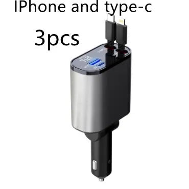 100W metal car charger with retractable cable and adjustable head for fast mobile charging in a car