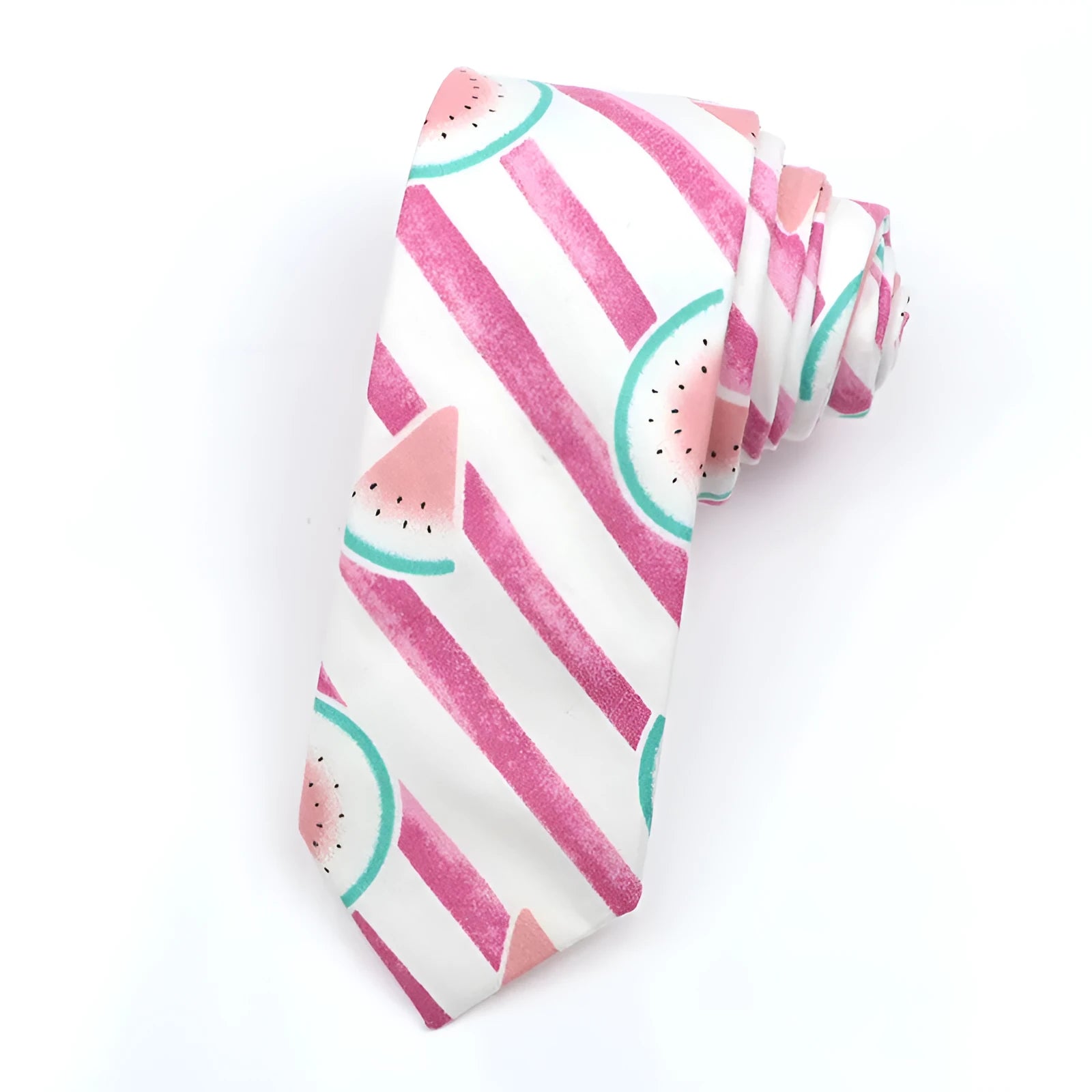 Korean style narrow men's cotton bow tie with a cartoon print pattern on an adjustable neck band.
