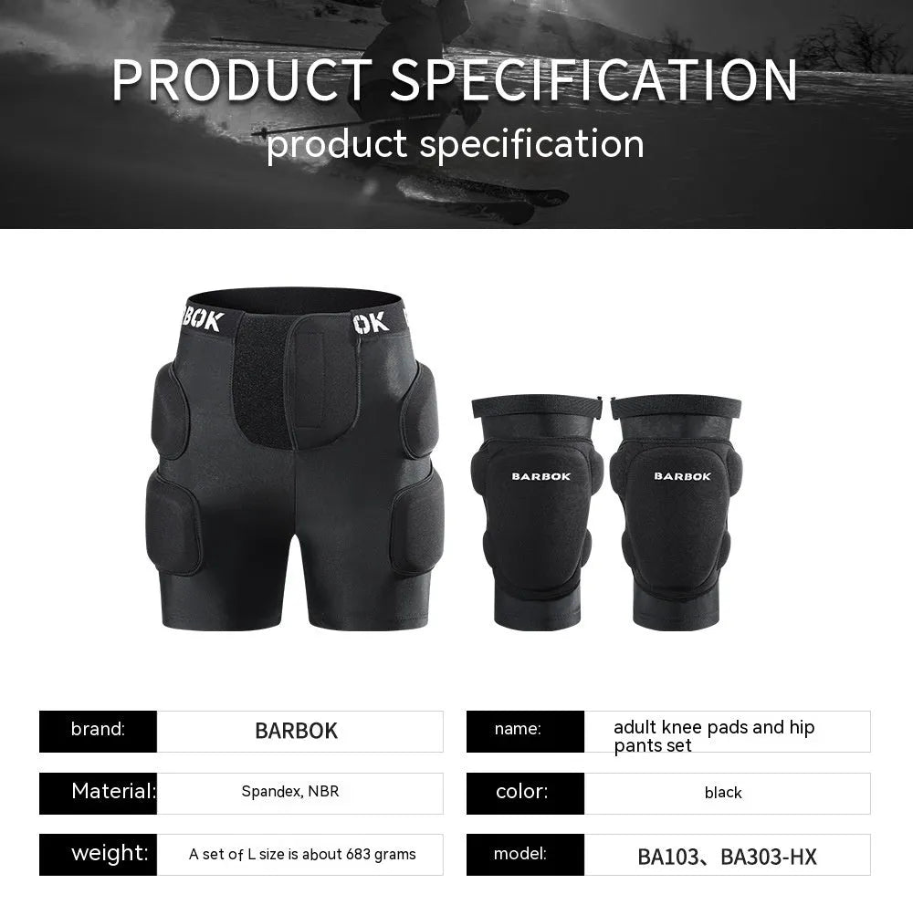 Black spandex hip protection pad with removable NBR foam inserts for skating and skiing safety.