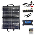 Black 40W monocrystalline solar panel folded in carrying bag showing compact 425mm size