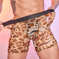 Men's leopard print boxer shorts on a free-size hanger.