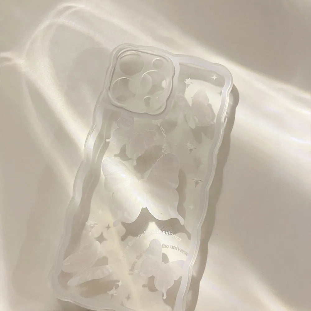 Transparent TPU phone case with painted white crystal butterfly for IPhone