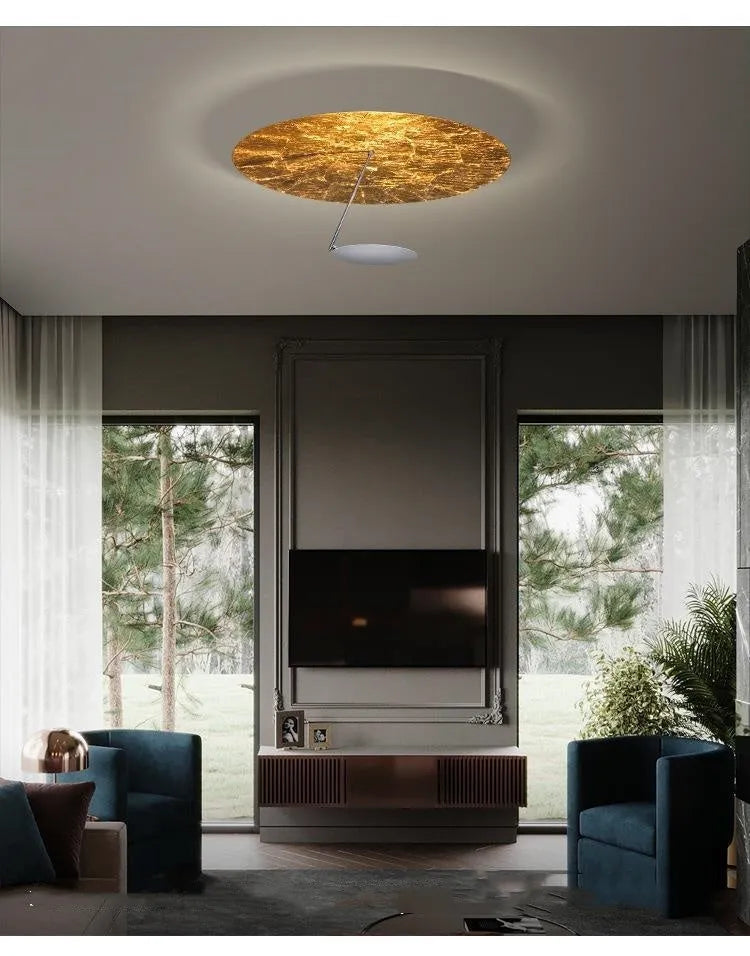 Iron ceiling lamp with 50cm diameter in All White or White Gold finish featuring LED warm light