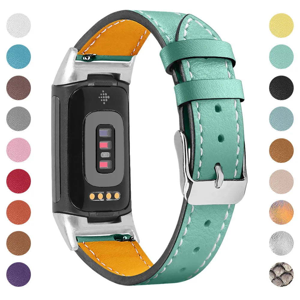 Genuine leather replacement watch strap for Fitbit Charge 5 and Charge 6 in multiple colour options