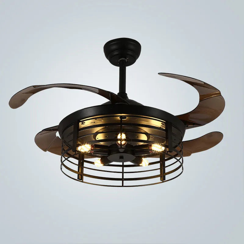American retro style ceiling fan lamp with invisible blades and acrylic shade, remote control included