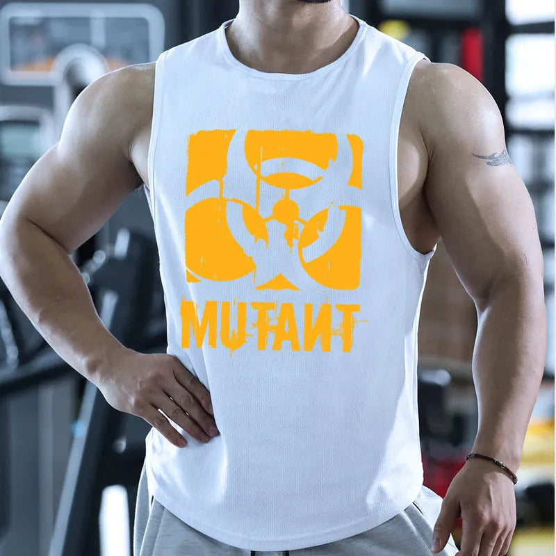 Loose fit sleeveless polyester training vest shown in a bicolour design on a manikin.