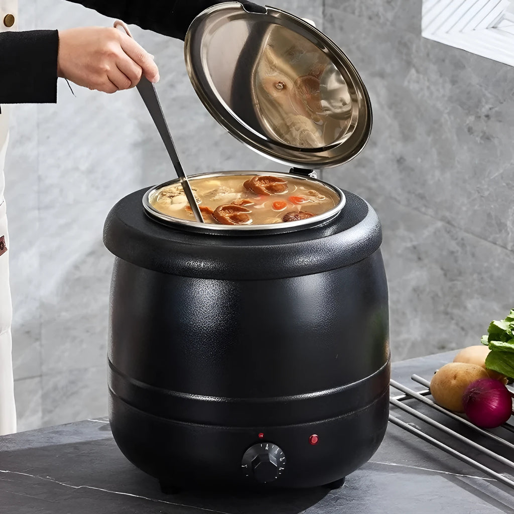 Black stainless steel electric insulated soup pot with steel cover and large opening