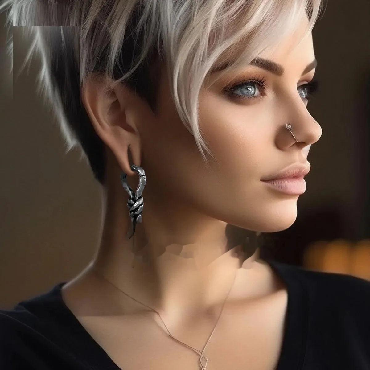 Copper bending shape auricle earring for cartilage piercing, 4mm size, retro design.