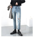 Men's light summer ripped jeans in blue regular denim with microelastic stretch and distressed detailing
