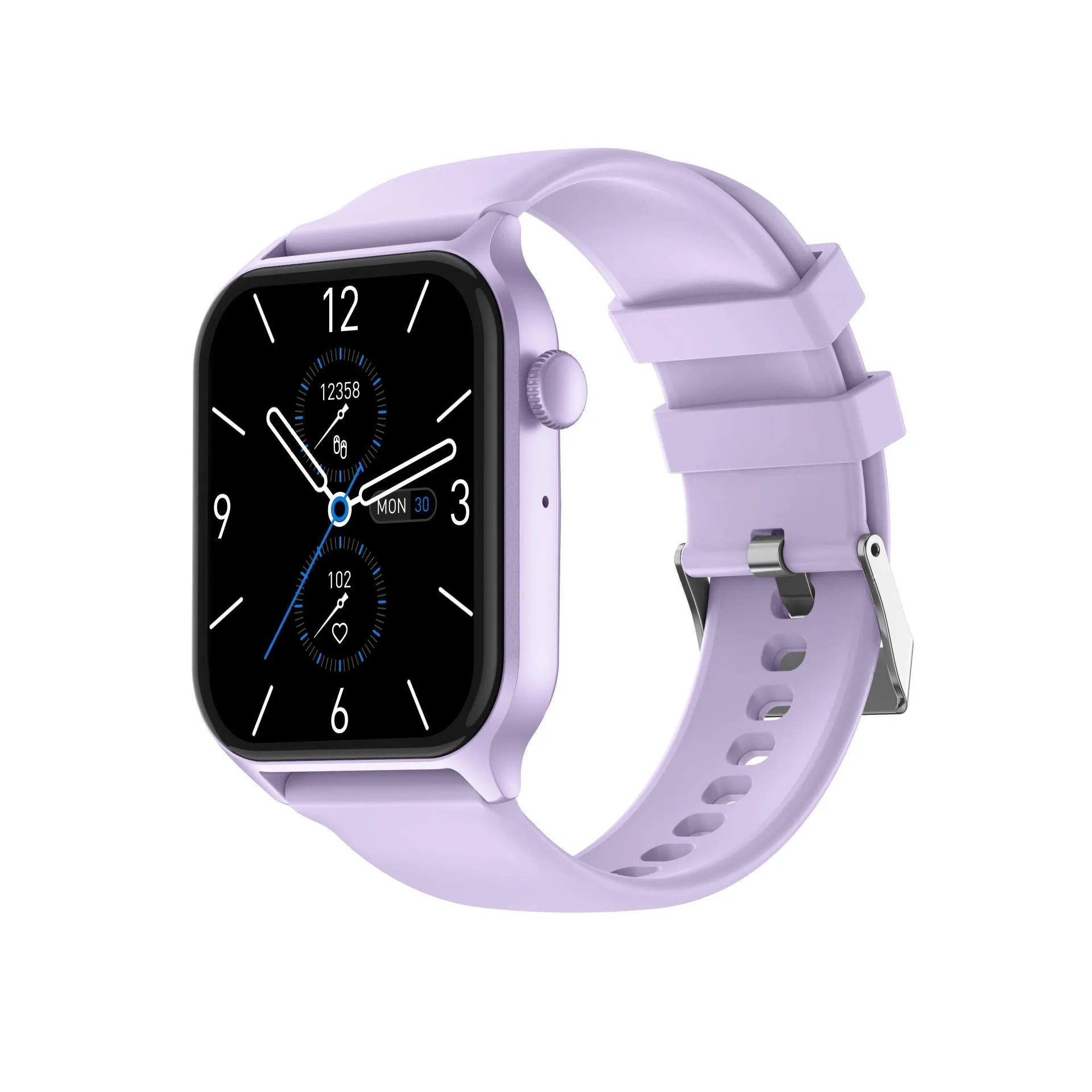 Z145 smart watch with touch screen displaying health stats, shown in a choice of black, grey, gold, silver, and violet colours.