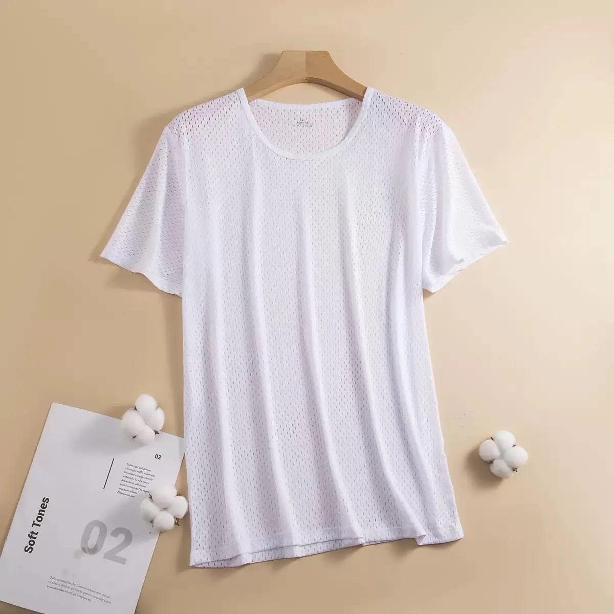 Men's ice silk short sleeve t-shirt in a solid colour showing loose fit and crew neck.