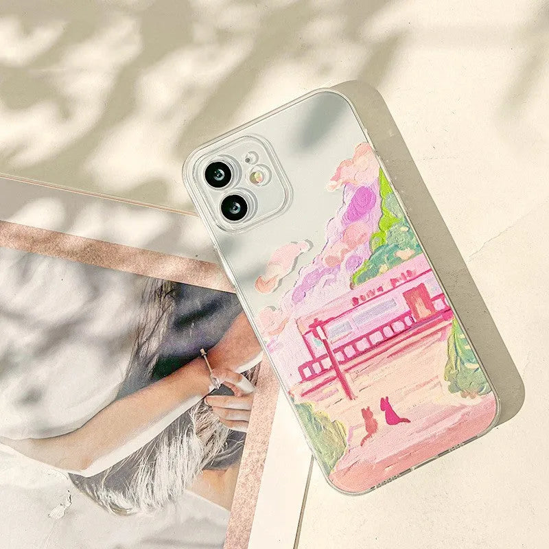 Soft silicone iPhone case featuring a two cat cartoon design on a rear cover style protective shell.