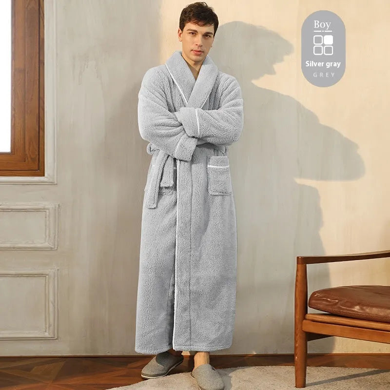 Plus size thickened flannel bathrobe for couples in winter with super thick 301-350 gsm fabric