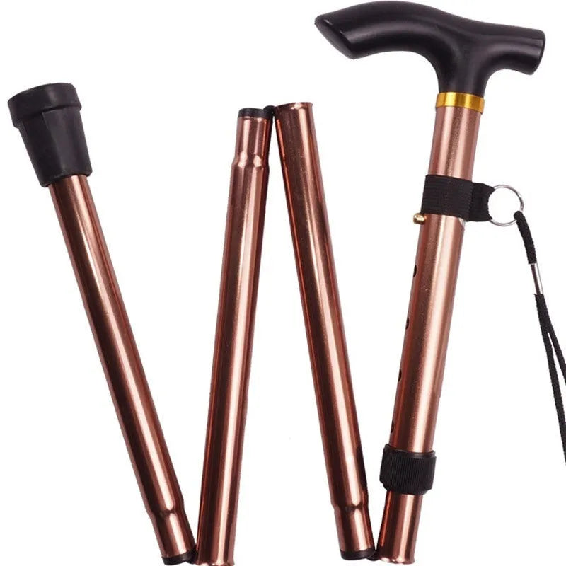 Aluminum folding walking cane extended to show adjustable shaft and rubber tip